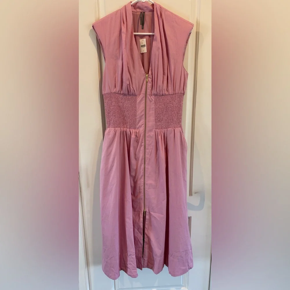 NWT Anthropologie The Tommie Zip Front Pink Midi Dress - Picture 3 of 8